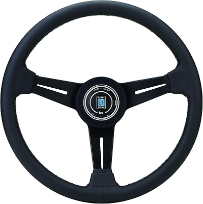 Nardi Steering Wheel - Classic - 390mm 15.35 inches - Black Leather with Grey Stitching and Black Anodized Spokes - Black Aluminum Ring - Part # 6061.39.2001