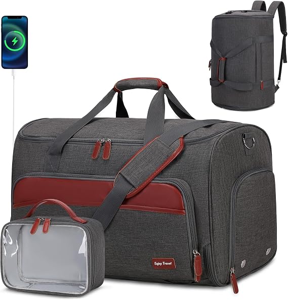 Garment Duffle Bags for Travel, Convertible Garment Bag for Men Women, Carry On Duffle Bag Backpack with Shoe Compartment & Toiletry Bag, 4 in 1 Hanging Suitcase Suit Travel Bags (Grey)