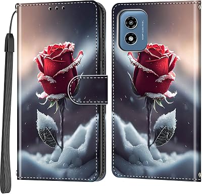Case Wallet for Motorola Moto G Play 2024, [Kickstand] 3 Card Holder Stand [Shockproof TPU Interior Shell], PU Leather Magnetic Protective Flip Cover, Snow Rose