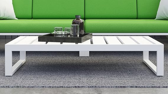 ZURI Modern Kore Outdoor Retangular Coffee Table with Powder Coated Aluminum Frame in White