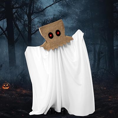 JOYIN 34.6 Halloween Decorations Outdoor Ghost Animated Standing White Sheet Ghost Scary Halloween Decor, Sound-Activated with Light Up Eyes Haunted House Prop for Indoor Outdoor Lawn Party Garden