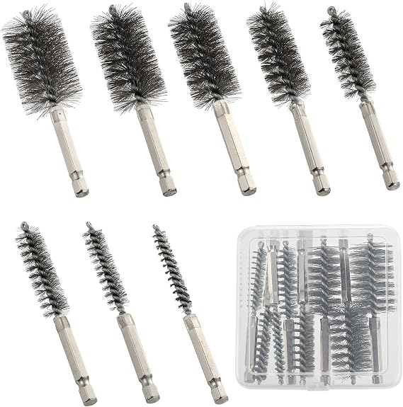 MAXMAN Bore Brush Set, 8PCS Wire Brush for Drill, 1/4" Hex Multi-Diameter
