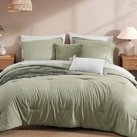 Monbix Full Size Comforter Sets-7 Pieces Soft Bed in a Bag Full Bedding Set