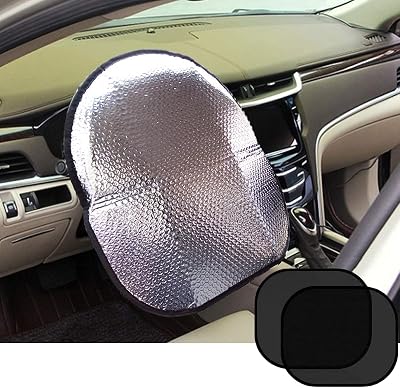 Big Ant Steering Wheel Cover Sun Shade  Bonus Side Window Sunshade-Heat Reflector Fit Most JumboStandard Car-Sliver 20.1X 17.3