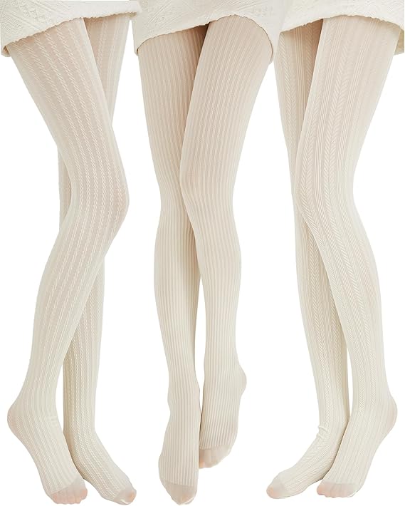 JaGely 1/2/3 Pair White Lace Tights for Women White Fishnet Hollow out Knitted Tights Lolita Stockings Lace Strips Pantyhose