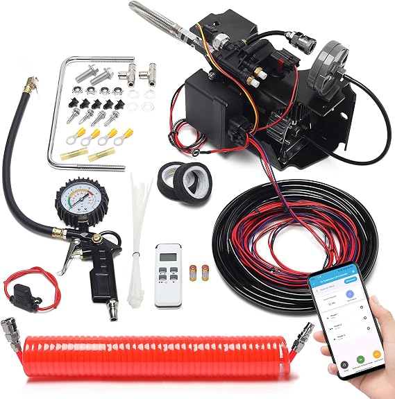 130 PSI Wireless Air Shock Controller Kit 25980EZ, Bluetooth App & Remote Control, Easy Install, Compatible with Cars, SUVs, Trucks, HASK-01APP
