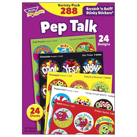 Pep Talk Stinky Stickers Variety Pack by TREND Enterprises, Inc.; 288 ct.; 24 Designs, 8 scents