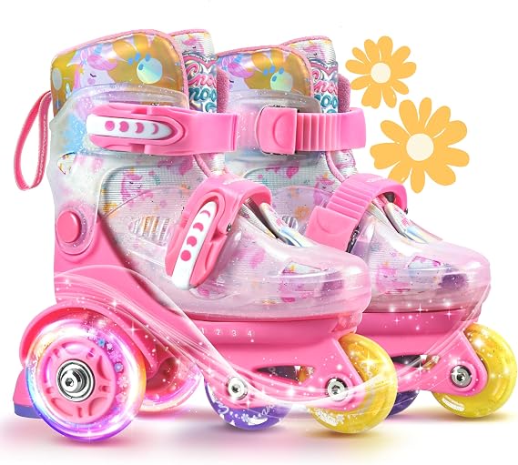 Unicorn Toddler Roller Skates, Kids Training Safety Tripple Protection Roller Skates with 4 Adjustable Sizes, Fun Light-Up Wheels, Little Girls' Fancy Gift