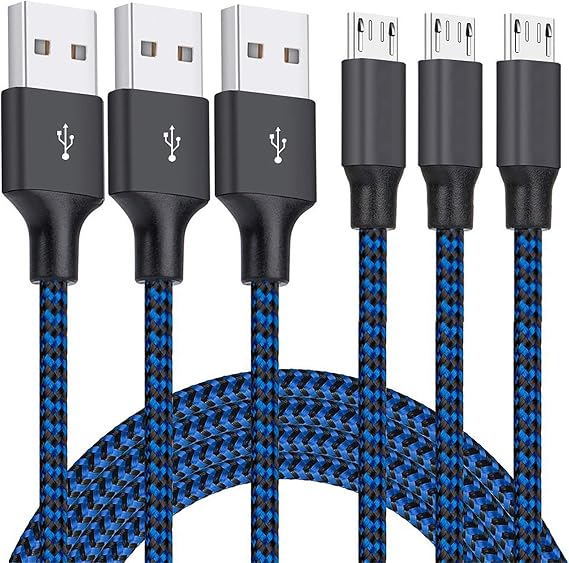 Micro USB Cable 3Pack 10FT Android Charger Long Nylon Braided Charging Cord | Sync and Fast Charging for Samsung Galaxy S7 S6 Edge, Android Smartphones, PS4 Controller, Tablets and More