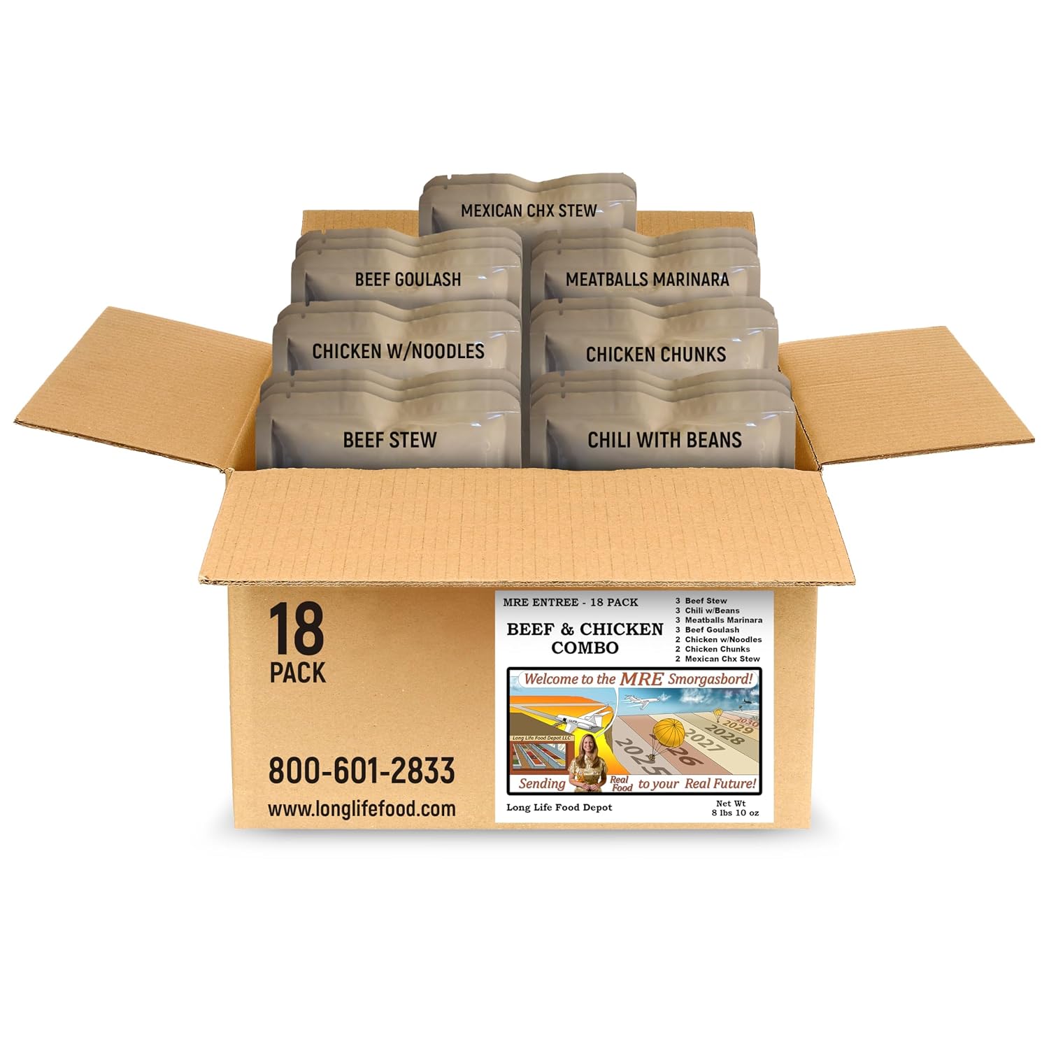 MRE Entree Variety Pack (18-Pack) Beef & Chicken Main Courses Only (Not Full Meals) Long Shelf Life Fresh 2024+ Production - Direct from U.S. Contract