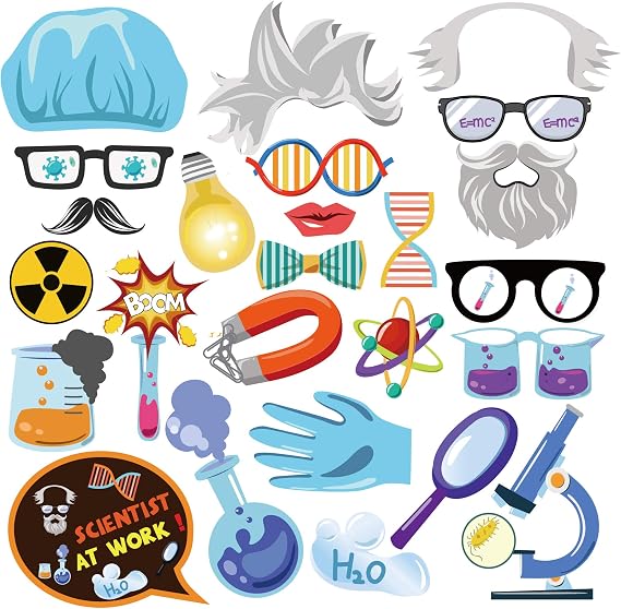 Scientist Photo Booth Props(25CT),Laboratory Photo Booth Props with Stick for the scientist Decorations,Laboratory Party