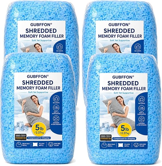 Bean Bag Filler 20lbs - Shredded Memory Foam Refill, Soft & Supportive Stuffing for Bean Bag Chair, Couch, Cushion, Dog Bed, Punching Bag, Pillow & Crafts