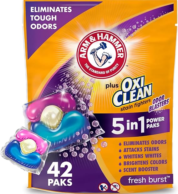 Arm & Hammer Plus Oxiclean with Odor Blasters, 5-in-1 Power Paks, 24 Count