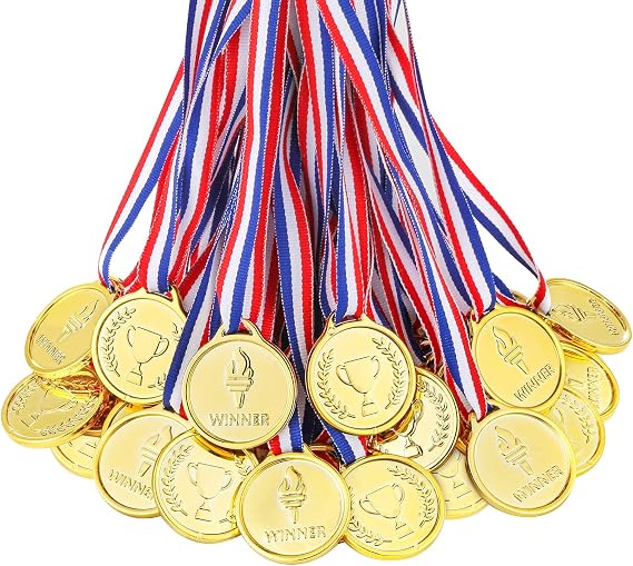 Caydo Gold Medals for Kids, Plastic Medals for Awards Winner Award Medals for Children's Game Prizes, School Sports Games, Competitions, Family Gatherings(24PCS/100PCS)