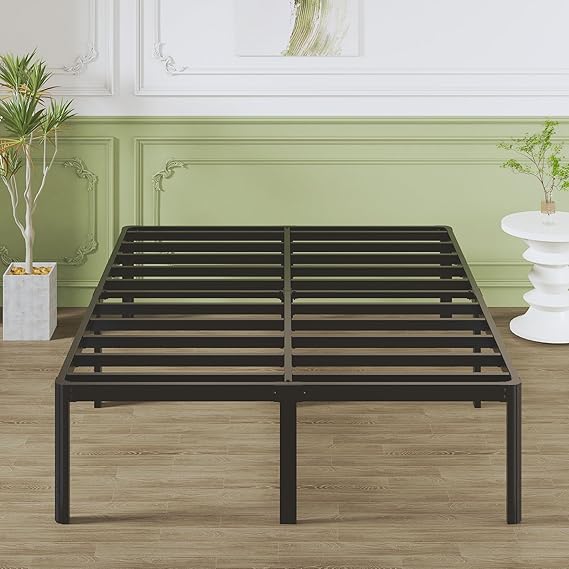 Lutown-Teen Double Bed 180 x 200 cm with Round Corner Legs Height 41 cm Bed with Slatted Frame Bed Frame with Storage Space Under Bed Noise-Free Easy Assembly Black