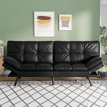 Opoiar Futon Sofa Bed,Lounge Memory Foam Sleeper Couch for Living Room,Convertible Loveseat for Compact Living Spaces,Studio Apartment,Dorm,Home Office,71-Brown-Faux Leather-Thicker versio