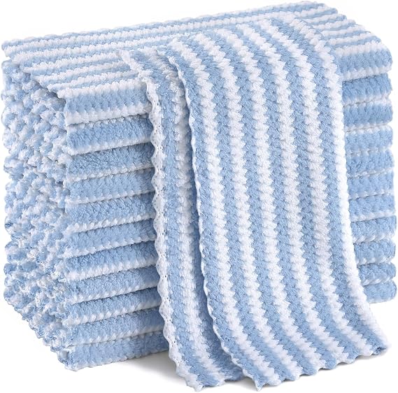Homaxy 12 Pack Coral Velvet Dish Cloths, 10 x 10 inches, Blue