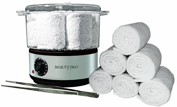 Pro Beauty - Hot Towel Warmer for Spa - Professional Towel Steamer Kit - Facial Esthetician Equipment, Massage Salon Supplies, Metal Tongs Included, 6 Hygienic Towels - Compact Mini Size