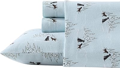 Eddie Bauer - Flannel Sheets Full Size, Anti-Pilling & Wrinkle Resistant Cotton, Touchably Soft for All-Season Comfort - Bed Sheets with Matching Pillowcases & Fitted Sheet Dog Friends Blue
