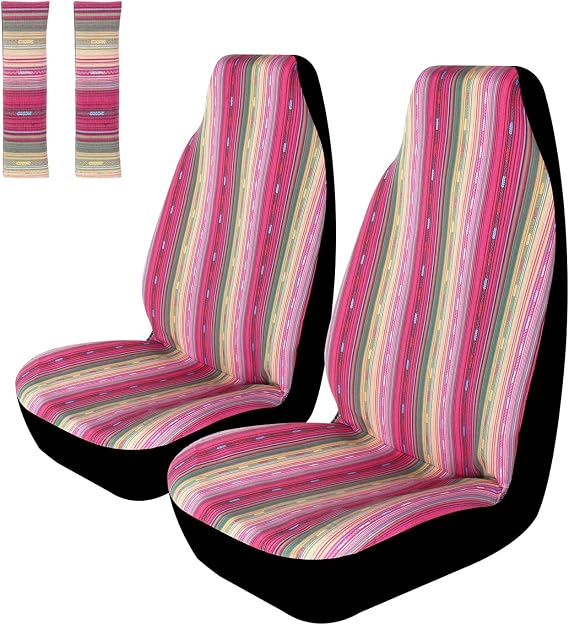 Copap Car Seat Cover, Ethnic Pattern 7, Front Seat Covers 2 + Seat Belt Covers 2 Pieces, Stylish, Cute, Multicolor, For Light Vehicles, Regular Cars, Front Seats