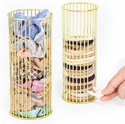 Gold Metal Hair Ties Holder Organizer Stylish Scrunchie Stand with Side Opening for Easy Access Countertop Hair Elastics Storage for Women & Girls, Set of 2 Large & Small
