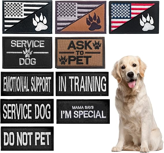 Service Dog Patches Set, 10Pack Removable Dog Vest Patches, Dog Paw Pattern Patches for Dog Harness, in Training Dog Patches