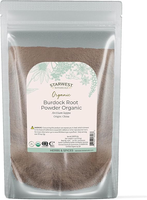 Starwest Botanicals Burdock Root Powder Organic, Rice, Non-GMO - 4 oz Pouch