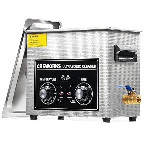 CREWORKS 6.5L Ultrasonic Cleaner - 180W Industrial Washer with Knob | 1.7 gal 304 Stainless Steel Tank, 40kHz 200W Heated Timer Control, Watch Glasses Hardware Auto Tool Sonic Cleaner Machine