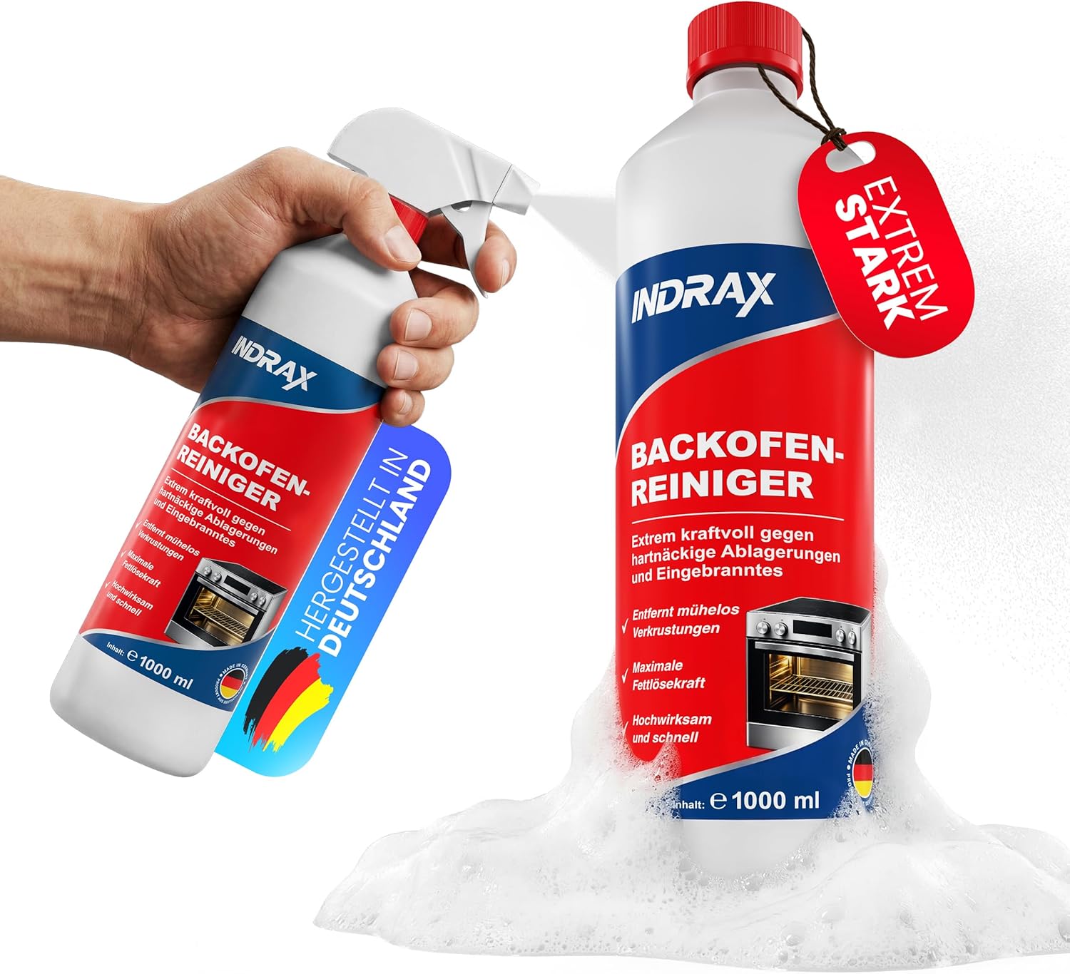 Backofenreiniger extra stark 1000 ml - selbstwirkender Fettlöser entfernt mühelos Eingebranntes - schnelle Kaltanwendung ohne Aufheizen & Schrubben - hochwirksamer Ofenreiniger für Backblech & Herd