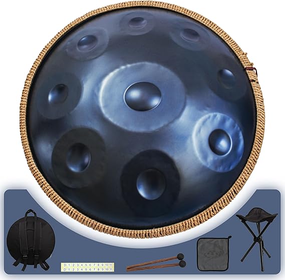 18 Inch Handpan Drum for Adults, Premium D Minor Kurd Handpan Instrument with 9 Precision-Tuned Notes, 432HZ Hand Pan Drum for Beginner's Performance