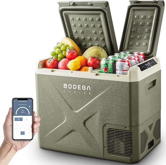 BODEGACOOLER 12V Portable Refrigerator, 42Quart (40L) Dual Zone Car Refrigerator, RV Car Fridge APP Control,4F-68FPortable Freezer 12/24V DC 100-240V AC for Outdoor Camping Travel Vehicles Home Use