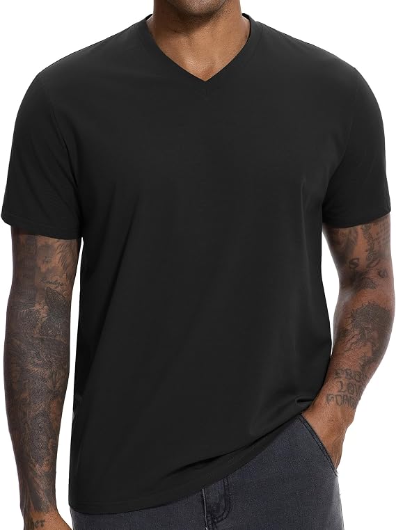 VEIISAR Men's V-Neck T-Shirt 190 g/m² Regular Fit Plain Colour Stretch Material Soft Basic Shirt