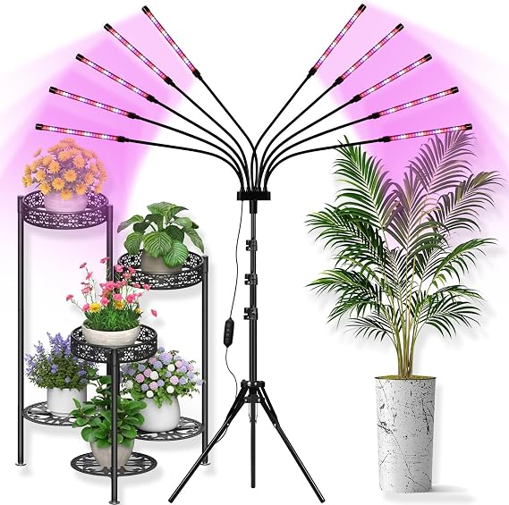Grow Lights for Indoor Plants [ 10 in1 ] 500 LEDs, Full Spectrum Grow Light for Indoor Growing with Tripod Stand, Auto On/Off Timing 4/8/12H, Plant Grow Lights Indoor.