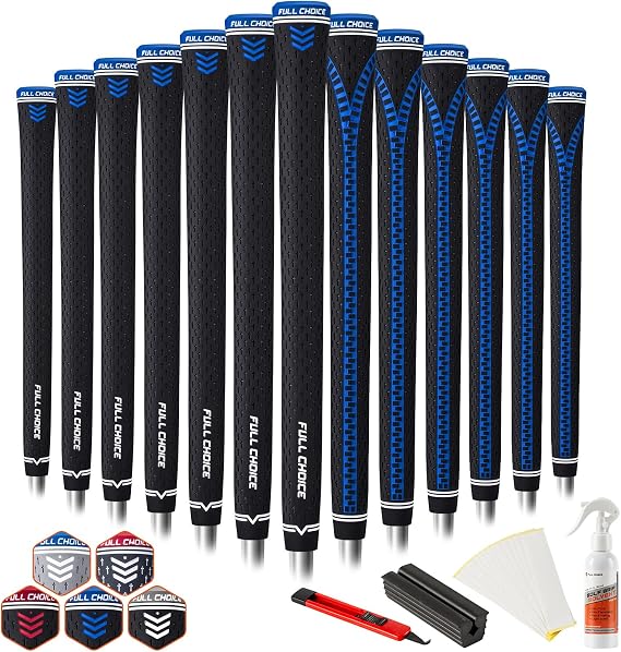 13 Pack Golf Grips, Tacky Rubber Club Grips with Raised Plus Texture, Zipper Backline and Low-Taper Design, Standard, Midsize or Jumbo, Grips Only or Complete Regripping Kit