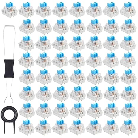 Keyboard Switch, 50 Pcs 3 Pin Blue Mechanical Keyboard Switches Crisp Clicks Dustproof Fidget Clickers for 3D Prints Replacement with 2 Switch Puller for Most Gaming Keyboards