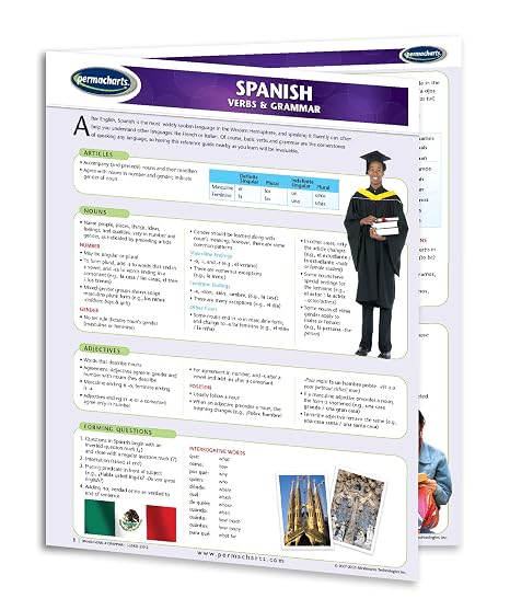 Spanish Verbs & Grammar Guide - Languages Quick Reference Guide by Permacharts