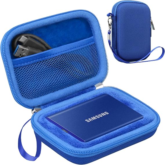 Lacdo Hard Carrying Case for Samsung T7 / T7 Touch Portable SSD, External Solid State Drives 500GB 1TB 2TB 4TB USB 3.2 Gen 2 Hard EVA Shockproof Storage Travel Bag, Blue