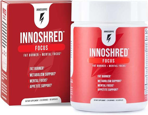 Inno Shred Focus Day Time Fat Burner, 100mg Capsimax, Grains of Paradise, Organic Caffeine, Green Tea Extract, Appetite Suppressant, Weight Loss Support, 60 Veggie Capsules (60 Capsules, with Focus)