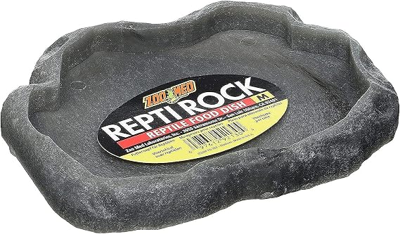 Zoo Med Reptile Rock Food Dish, Medium, 7.25"l x 6"w x 0.75"h, Colors may vary Black