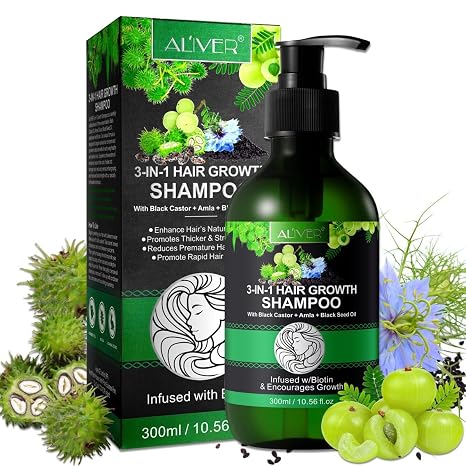 P-Beauty 3-in-1 Hair Growth Set 1 x 300 ml Shampoo with Black Castor Oil Amla & Black Cumin - Shampoo Conditioner & Oil for Stronger Hair Growth Shine & Smoothness - For All Hair Types