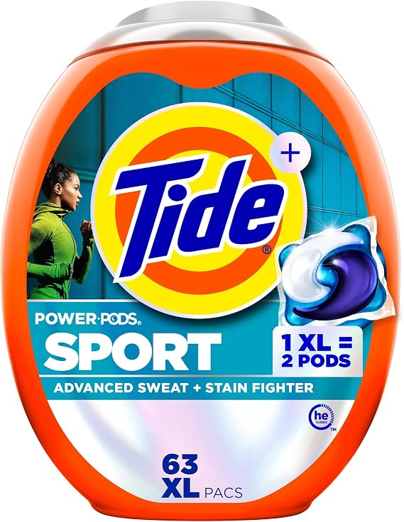 Tide Power Pods Sport Laundry Detergent Pacs, 63 Count, Advanced Sweat + Stain Fighter