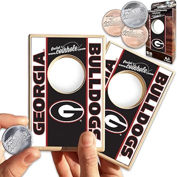 Pocket Tabletop Cornhole Game Set | Officially Licensed College Mini Football Cornhole Board Game | Includes Coins