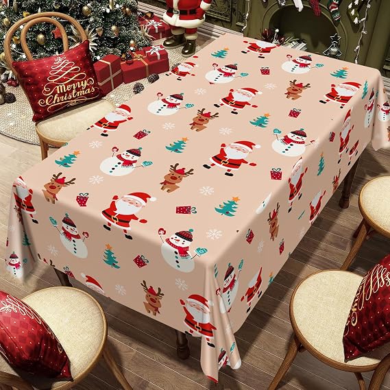 Vimorco Table Cloth Christmas, Red Green Gift Bow Christmas Tablecloth Holiday Table Cloth, Polyester Waterproof Machine Washable Tablecloth, Indoor Outdoor, Kitchen Dining Party Picnic Camping
