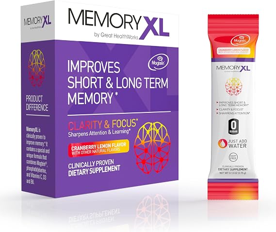 MemoryXL Brain Supplement for Memory & Focus, Cranberry Lemon, 30 Count | Improves Memory Focus Attention Learning & Logic with Magnesium L-Threonate, Magtein & Vitamin Mix - 0 Sugar, 0 Calories