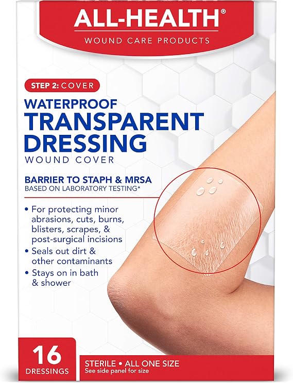 All Health Clear Waterproof Transparent Wound Dressing, 2.36"x2.75", 16ct