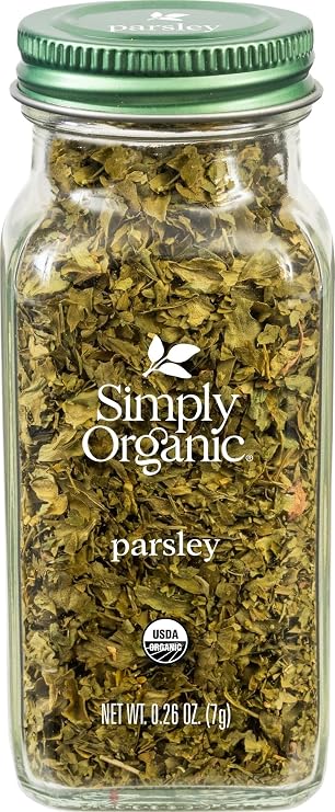 Simply Organic Parsley Flakes, 0.26-Ounce Jar, Fresh, Green-Leafy Taste, Vibrant Color Italian Parsley, Kosher, Organic | Fresh, Green-Leafy Taste, Vibrant Color Italian Parsley, Kosher, Organic