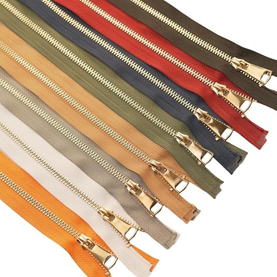 Wonesifee Gold Metal Zippers 8pcs #5 Heavy Duty Separating Zippers 28" | Multicolor Y-Teeth Bulk Golden Open end zips for Sewing Clothing Parka Down Jacket Outerwear Coat DIY Purses Bags (8Colors")