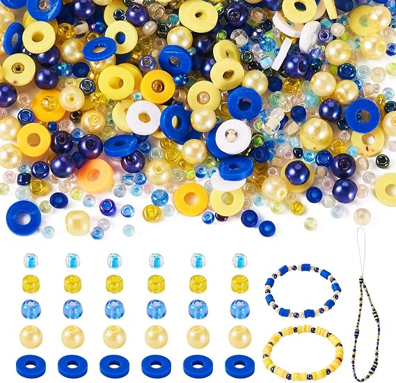 Beadthoven 6mm Clay Beads for Bracelet Making Glass Seed Beads for Jewelry Making 2Bags Colorful Preppy Spacers Pearls Polymer Heishi Flat Round Clay Disc Spacers for Friendship Bracelet Blue Yellow