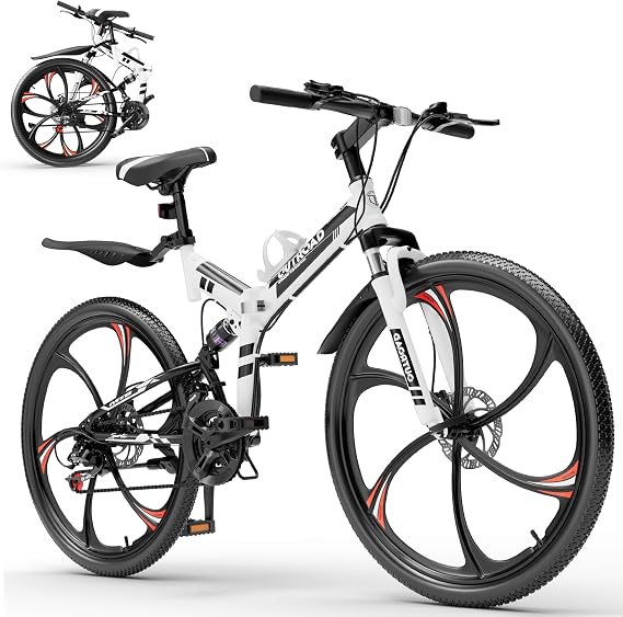Outroad 26 Inch Mountain Bike, 21-Speed/High-Carbon Steel/Aviation Grade Frame Bikes, Dual Disc/V Brake, Adjustable Ergonomic Seat Bicycle for Adults Men Women, Quick Assembly in 20 Minutes White