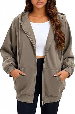 Oyamiki Zip Up Hoodie Women Oversized Sweatshirt Trendy Casual Tops Fashion Fall Outfits Jackets with Pockets